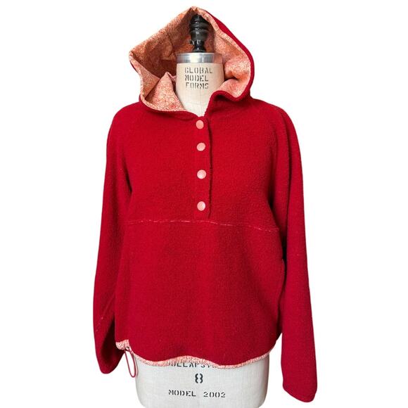 Outdoor Voices Mega Fleece Snap Up Hoodie Gogi Berry Red Size Small - Picture 1 of 8